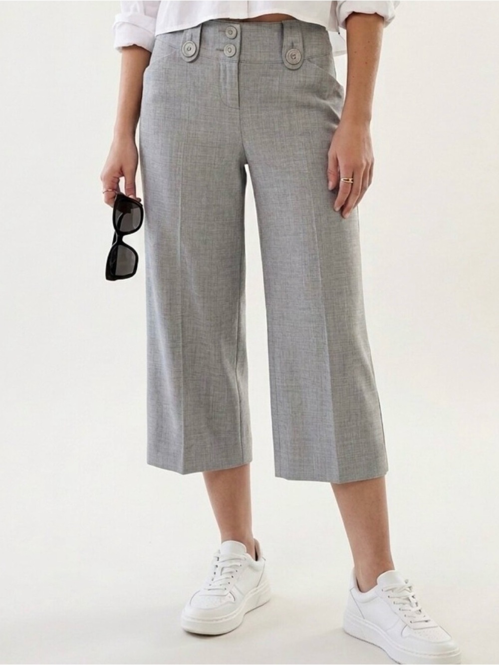 Express Design Studio Wide Leg Editor Cuffed Career Pants With Button Details